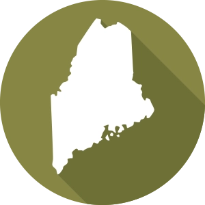 Icon of the State of Maine with a Green Circle Background.